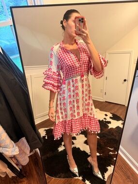Dodo Bar Or Pink & White Gingham Tiered Mini Dress